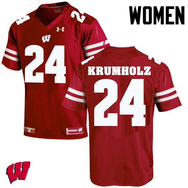 Women Wisconsin Badgers #24 Adam Krumholz College Football Jerseys-Red